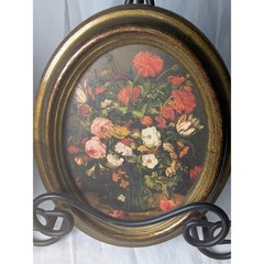 Vintage Oval Floral Wall Plaques Set of 2 Made in Italy Gold Ornate Fram 9.5×7.5