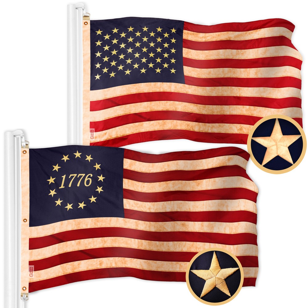 American USA Tea-Stained Flag & 1776 Tea-Stained Flag 6×10 Ft Both Emb 420D Poly