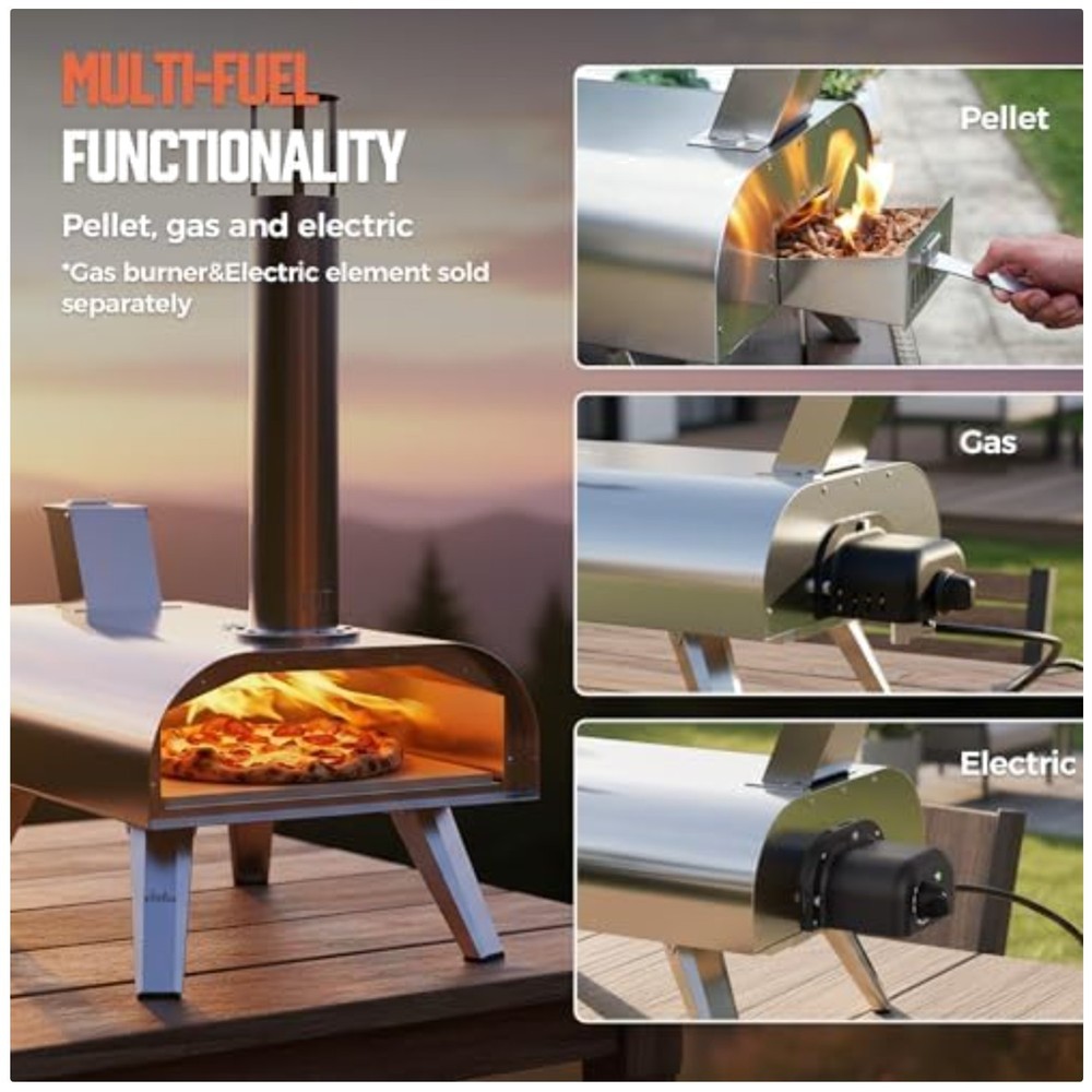 3-in-1 Portable Pizza Oven – Wood, Gas & Electric Options
