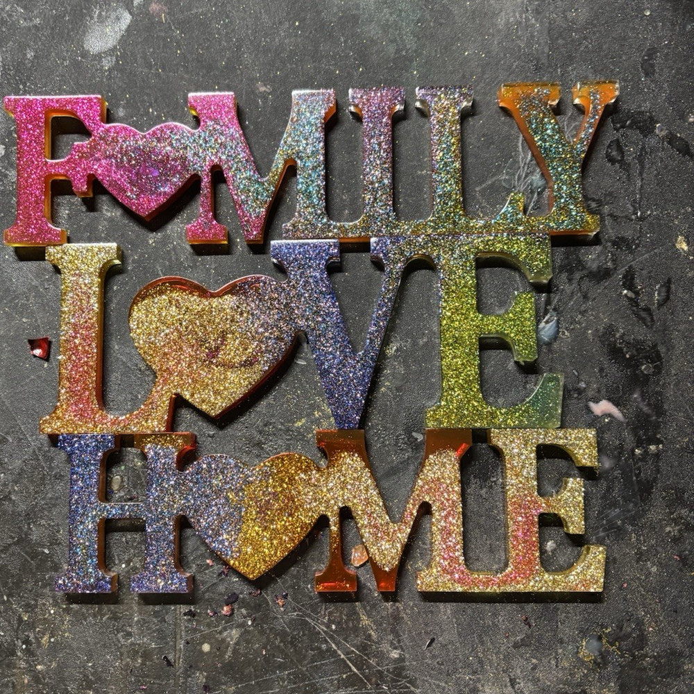 Multicolor Wooden Decorative Wall Plaque Sign “Family Love Home” Glitter
