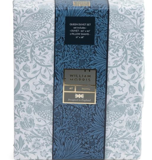 WILLIAM MORRIS QUEEN duvet set STRAWBERRY THIEF TONAL-SOFT MINERAL 100% cotton