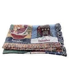 Calendar Tapestry Throw Blanket Grandma and Grandpa 12 Months Seasons Fringe