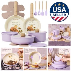 Versatile 19-Piece Pots and Pans Set – Non-Stick, Oven Safe & Stylish Purple