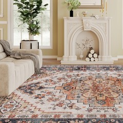 HOMCOM Area Rug 8×10, Machine Washable Rug for Living Room, Tawny Brown