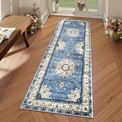 Blue Oriental Floral Medallion Runner Rug