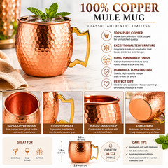 100% Handmade 16oz Solid Copper Mule Mug – Barrel Shaped Mug with Brass Handle