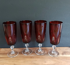 Vintage Ruby Red French Crystal Cordial Liqueur Glasses Set of 4 France Stemware