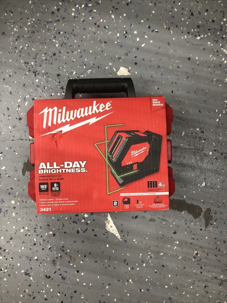 Milwaukee 3421 Cordless Green Cross Line Laser w/ AA Batteries