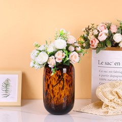 10.3in Amber Vase,Tortoise Shell Decor,Brown Glass,Round Art,Modern Clear Gla…