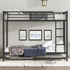 Twin Over Twin Bunk Bed with Twin Trundle Triple Bunk Beds for Kids Teens Adults