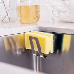 Happy Sinks Sponge Holder for Sink, Polyurethane (PU), Metallic Silver, Pequeño
