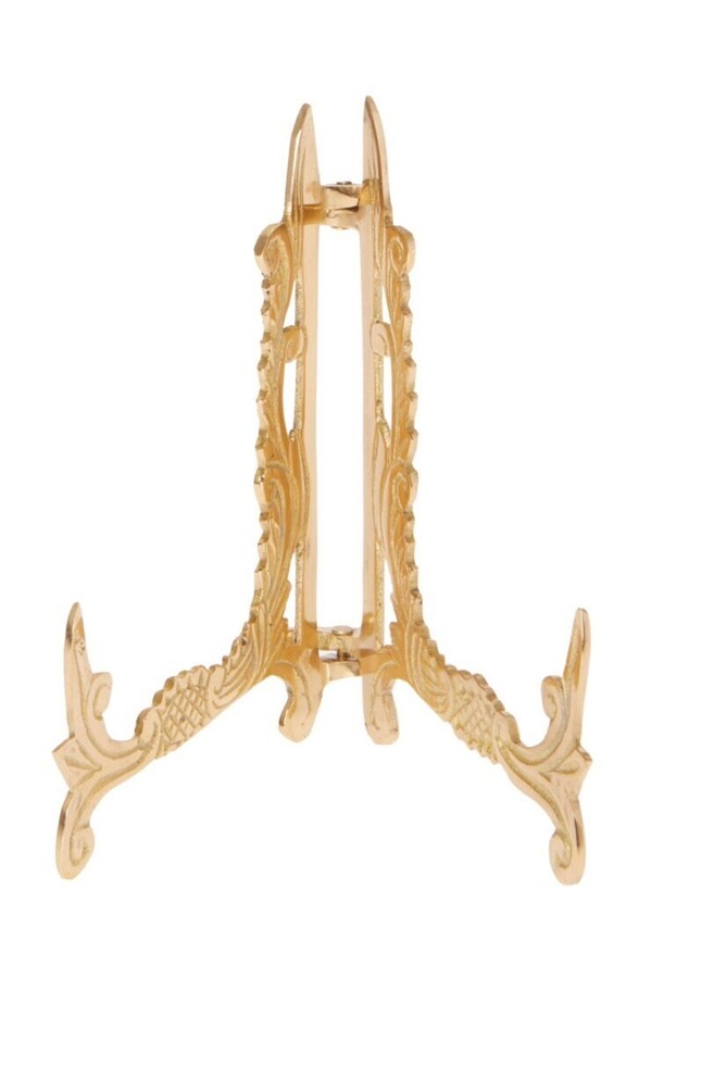 Bard’s Ornate Hinged Brass Plate Stand, 9.5″ H x 8″ W x 7″ D