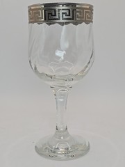 Six Vtg Versace Style Wine Glass Goblet Silver Greek Key Design 6.75 In Art Deco