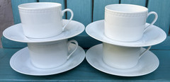 france 8-PC SET APILCO WHITE HEMSTITCH 4 CUPS + 4 MATCHING SAUCERS mugs BEADED
