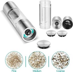 2PCS Premium Stainless Steel Salt and Pepper Grinder Shaker Mill Glass Bottle