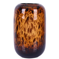 10.3in Amber Vase,Tortoise Shell Decor,Brown Glass,Round Art,Modern Clear Gla…