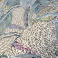 Floral plants Brown green blue metallic faux woven fabric textured wallpaper 3D