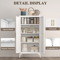 47”H White Metal Pantry Storage Cabinets with Doors and Adjustable Shelves