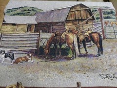 Horses & Barn Afghan Throw Tapestry Blanket 58×48 in P. Johnbuhl