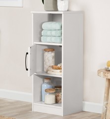 Ardent 3 Tier Storage Tower with Door and Open Shelves in White