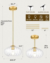 Vintage Style 10.3in Glass Dome Pendant Light Brushed Gold Matte Black (1pc)