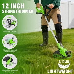Electric Cordless Grass String Trimmer Lawn Edger Weed Wacker Cutter & 2 Battery