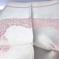 Vtg Reversible Gray Pink Damask Banquet Set 9.5 Ft Tablecloth & 11 Napkins