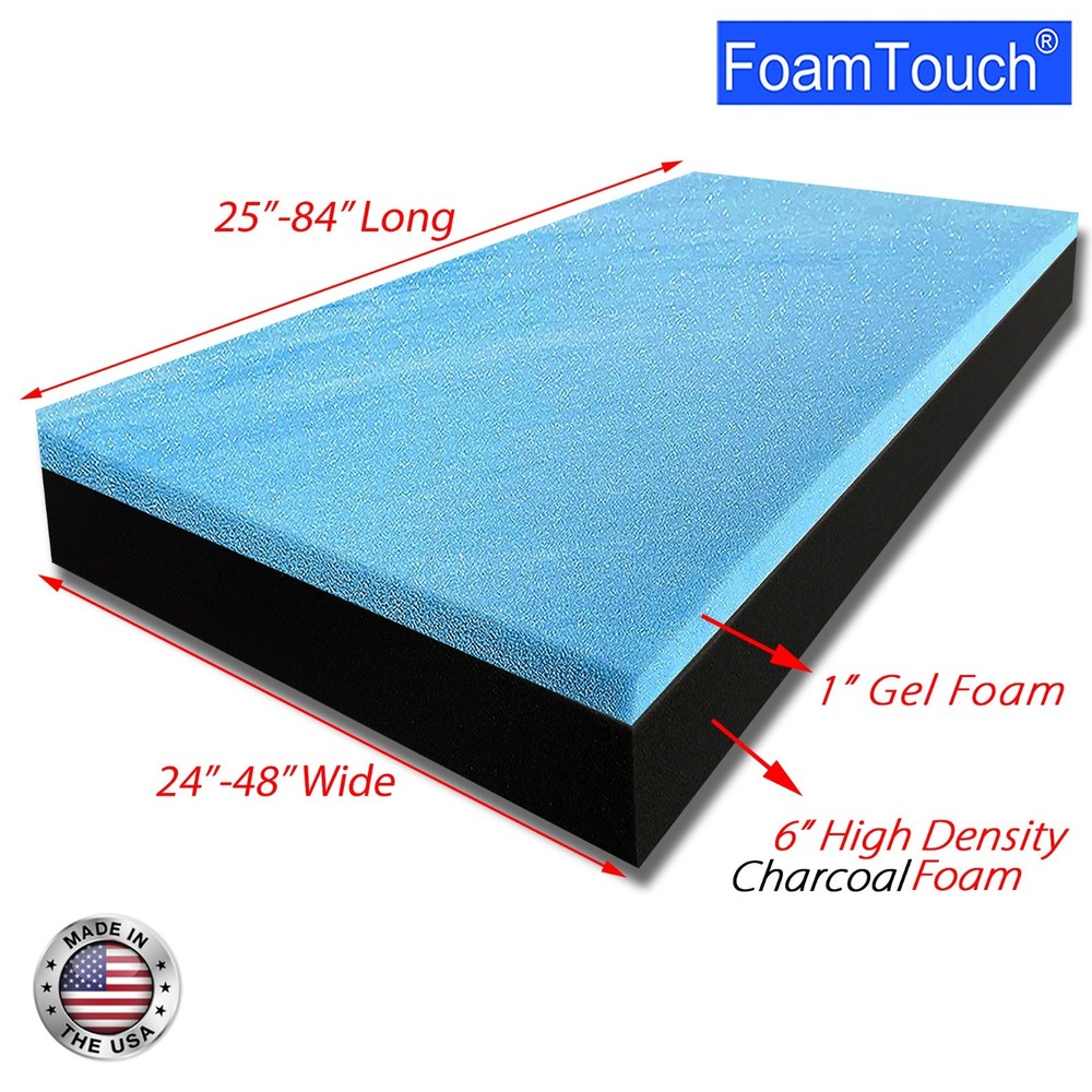 FoamTouch 7″ Gel Memory Foam RV Mattress Custom Cut 24-48 Wide, 25-84 Long Black