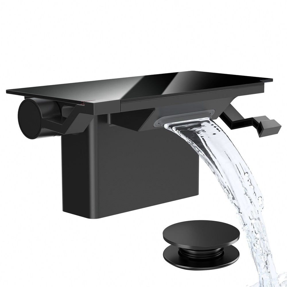 4-Inch Matte Black Dual-Handle Vessel Sink Faucet with Shelf