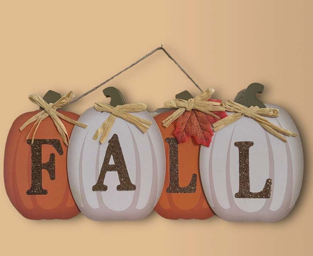 Fall Decor Wall Sign Wooden Pumpkins 15.5in X 7.25in Wreath Crafts Hanging