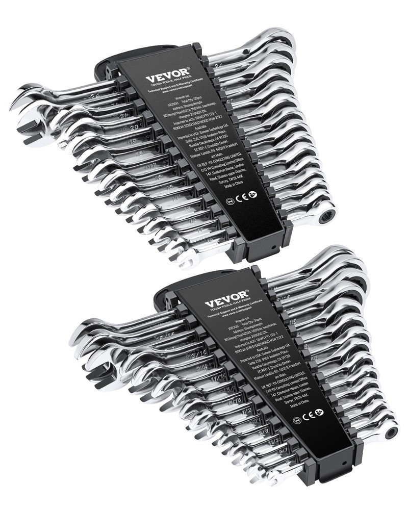 Combination Wrench Set 30 PCS SAE 1/4″ to 1″, Metric 8mm to 24mm Organizer Rack