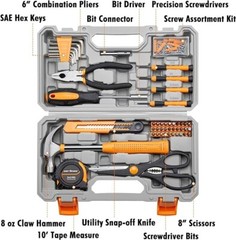 126 Piece Tool Set General Household Hand Tool Kit Orange