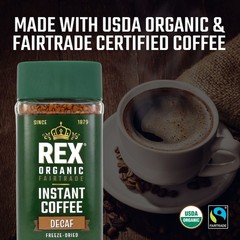 Rex Coffee Organic Fairtrade Natural Decaf Freeze-Dried Instant Arabica 3.53 oz