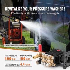 Pressure Washer Pump 1″ Shaft Horizontal Triplex Plunger 4300 PSI 4.4GPM