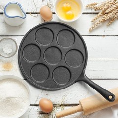 Cast Iron Silver Dollar Pancake Pan Griddle Makes 7 Mini Pancakes Easy Clean