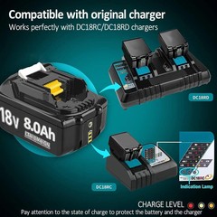 2PC BL1860B 8.0Ah Kit for Makita 18V Lithium-Ion tool Battery with Charger Combo