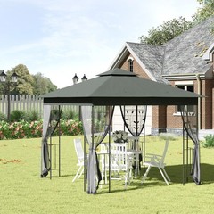 10′ x 10′ Outdoor Patio Gazebo Canopy Roof Steel Frame w/ Mesh Sidewalls, Grey
