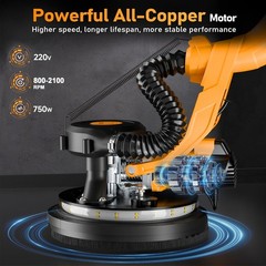 9″ Drywall Sander 750W Pure Copper Motor Auto Vacuum Foldable LED 110V US Plug