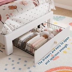 Twin Size Upholstered Bed Frame w/ Storage Drawer & LED Headboard for Kids/Girls