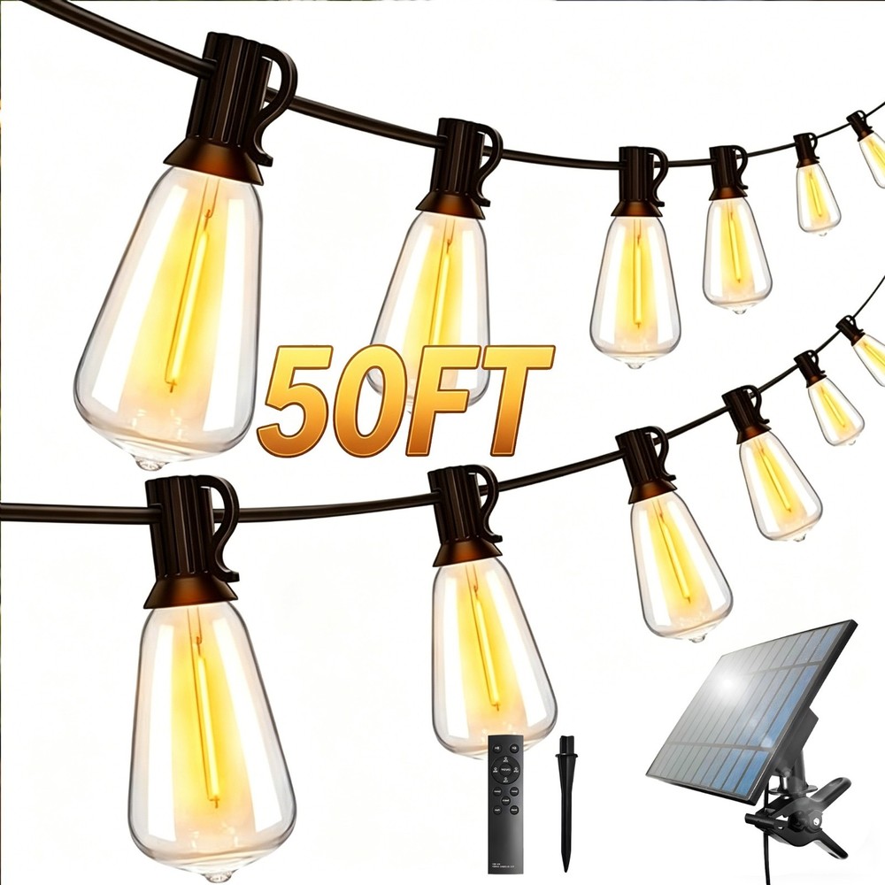 Solar String Lights 100FT, ST38 Shatterproof Bulbs Waterproof for Patio Garden