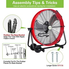 hykolity 24IN 8100 CFM High Velocity Industrial Drum Fan, 3-Speed Heavy Duty Red