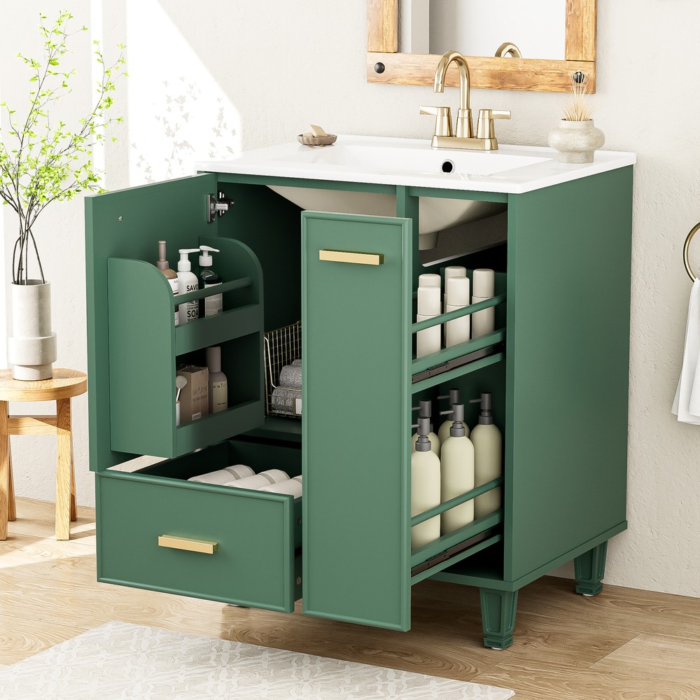 Bathroom Vanity with/Sink Solid Wood Frame Storage Cabinet w/Door Shelf, Drawer