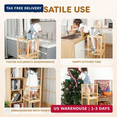 Toddler Step Stool, Kitchen Tower for Toddlers, Adjustable Height Children’s Woo