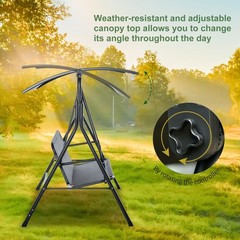 3-Seat Outdoor Patio Swing Bench with Stand Sun Shade Canopy for Adults Porch