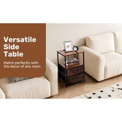 Nightstand Bedside Table W/ 2 Drawers Charging Station Shelf Bedroom Side Table