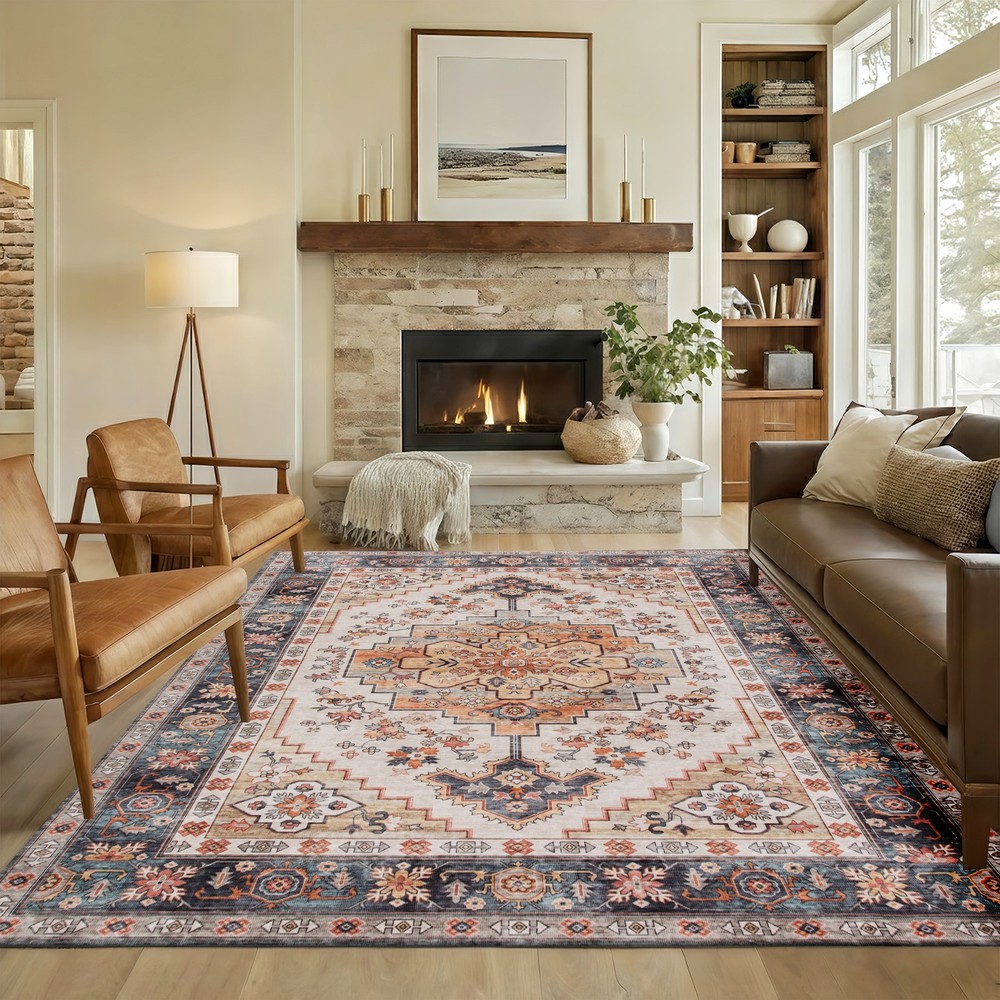 HOMCOM Area Rug 8×10, Machine Washable Rug for Living Room, Tawny Brown