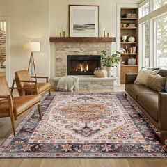 HOMCOM Area Rug 8×10, Machine Washable Rug for Living Room, Tawny Brown