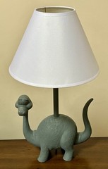 Brontosaurus Dinosaur Lamp with 10″ Diam White Shade Gray Resin Nursery Decor