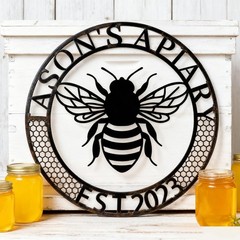 Custom Bee Apiary Metal Sign – Custom Name and Date Decor