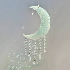 Crystal Moon Dream Catcher, Suncatcher, Hanging Moon Decor, Moon Phases, Opal